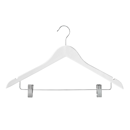 Деревянные вешалки-плечики для одежды с прищепками (зажимами), Белый \ WS 009