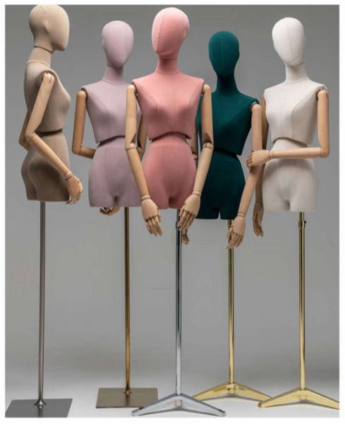 Женский манекен-торс, обтянутый тканью, с деревянными руками \ YMY-011-15